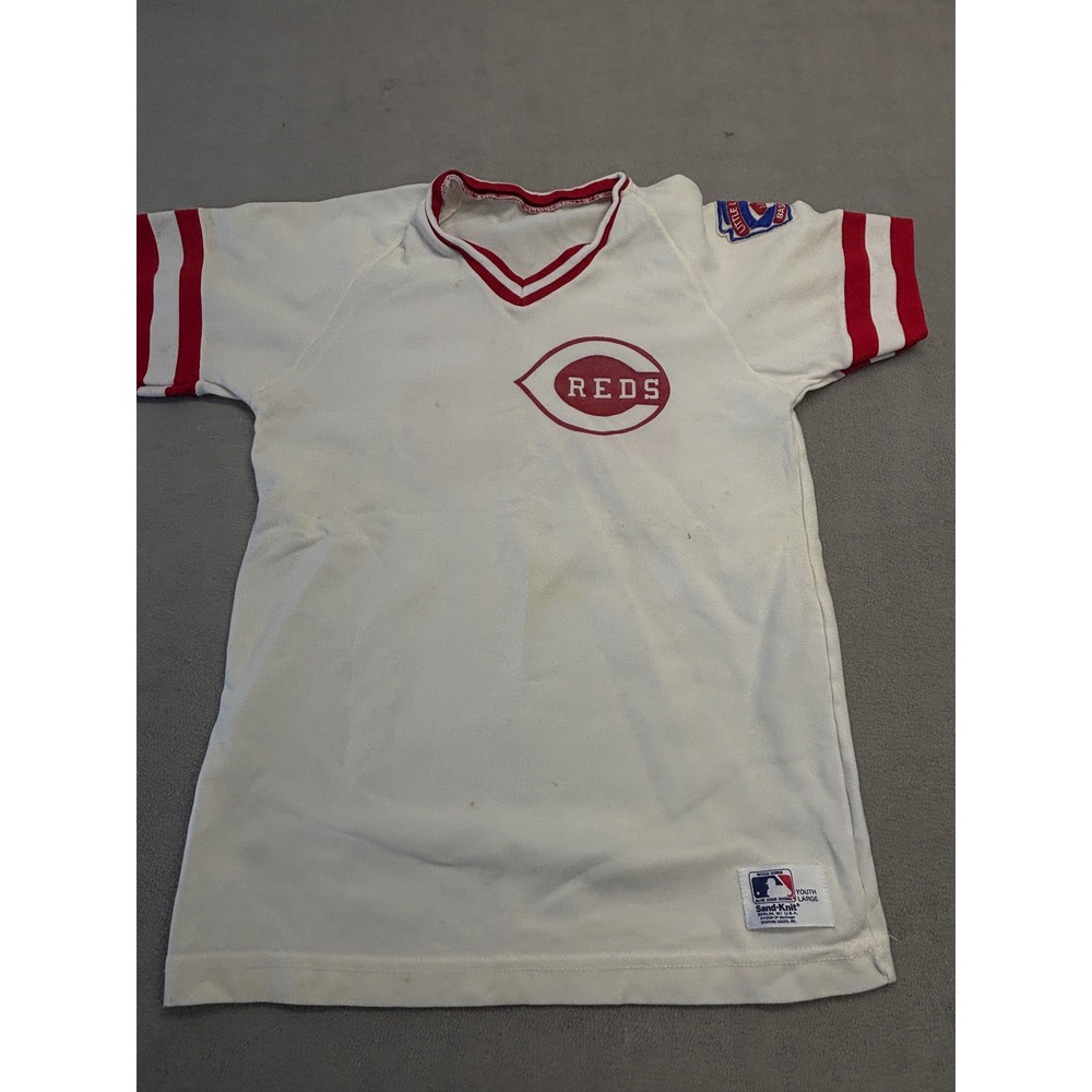 Vintage Sand-Knit Cincinnati Reds Youth Large Little League Baseball Jersey USA
